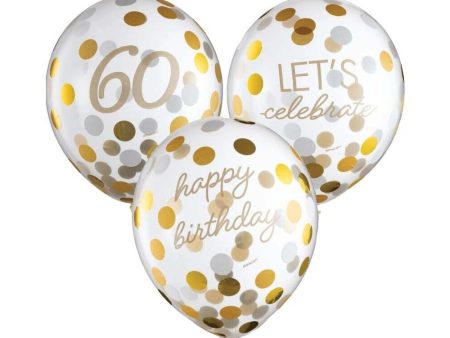 60th Golden Age Birthday Clear Latex Confetti Balloons For Sale