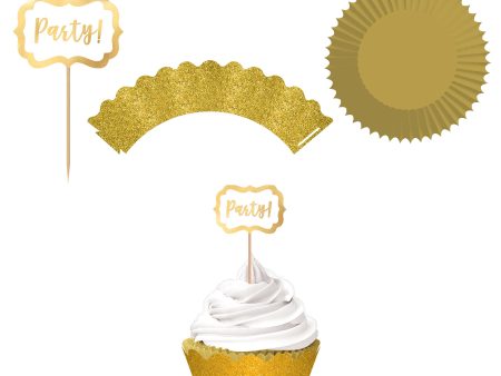 Gold Foil Hot-Stamp Cupcake Kit 24pcs Fashion