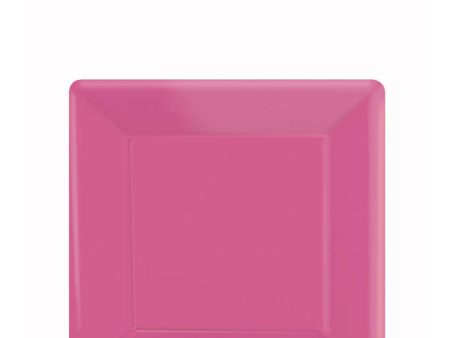 Bright Pink Square Paper Plates 7in, 20pcs For Sale