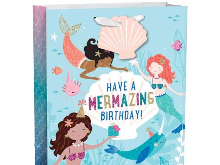 Mermaid Birthday Girl Glitter Large Paper Bag with Tag Online Hot Sale