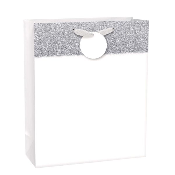 White Matte Large Glitter Paper Bag Hot on Sale